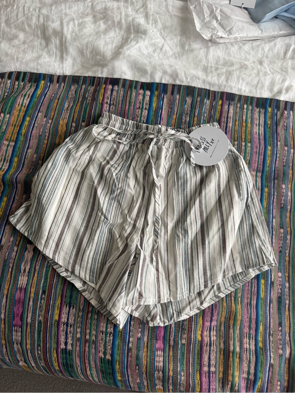 Princess Polly Gray and White Striped Drawstring Athletic Shorts